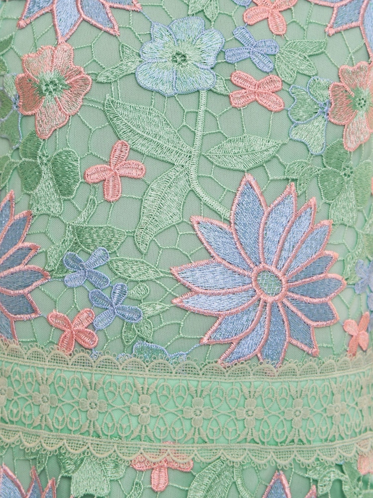 Lipsy Teal Blue Premium Halter Lace Floral Occasion Dress (5-16yrs) - Image 5 of 5