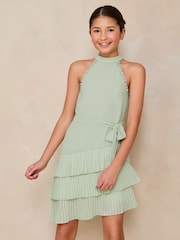 Lipsy Mint Green Halter Embellished Tiered Occasion Dress (5-16yrs) - Image 1 of 5