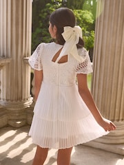 Lipsy White Lace 2-in-1 Pleated Occasion Dress (5-16yrs) - Image 3 of 4