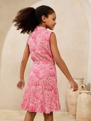 Lipsy Pink Shell Print Crinkle Sleeveless Holiday Shop Shirt Dress (5-16yrs) - Image 4 of 5