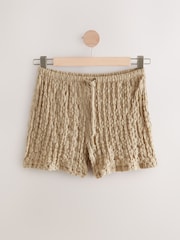 Khaki Green Textured Drawstring Shorts - Image 5 of 7