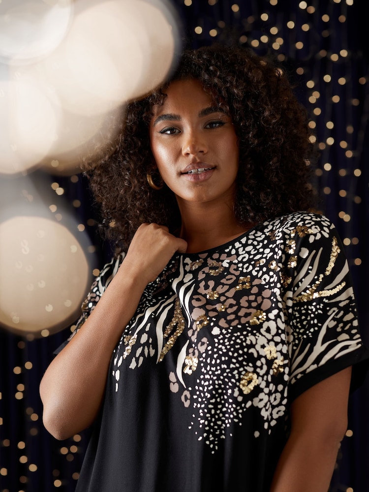 Evans Animal Print Black T-Shirt - Bild 1 von 6