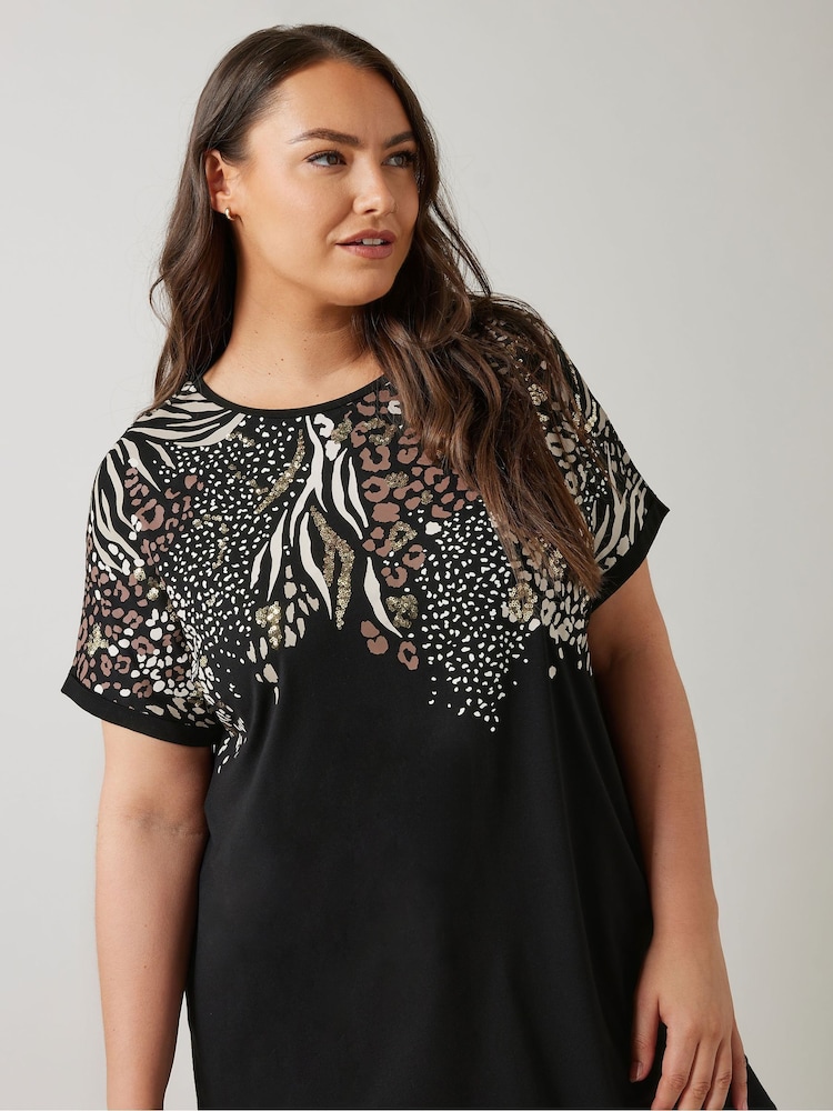 Evans Animal Print Black T-Shirt - Bild 2 von 6