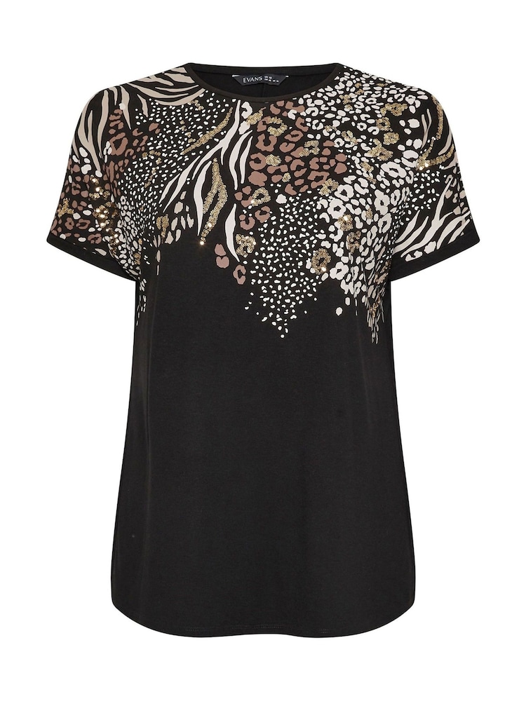 Evans Animal Print Black T-Shirt - Bild 6 von 6