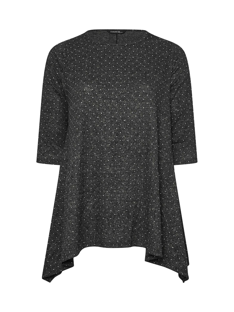 Evans Grey Stud Detail Hanky Hem Jumper - Image 5 of 5