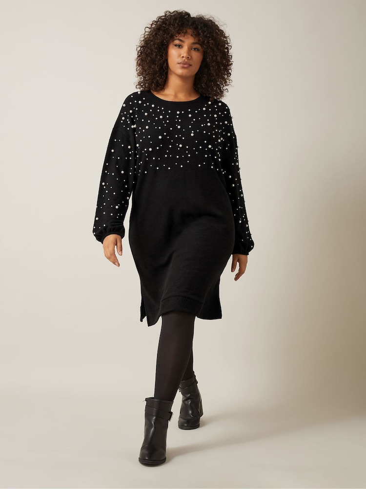 Schwarz - Evans Kleid mit Perlenbesatz - Bild 1 von 5 Schwarz - Evans Kleid mit Perlenbesatz - Bild 1 von 5