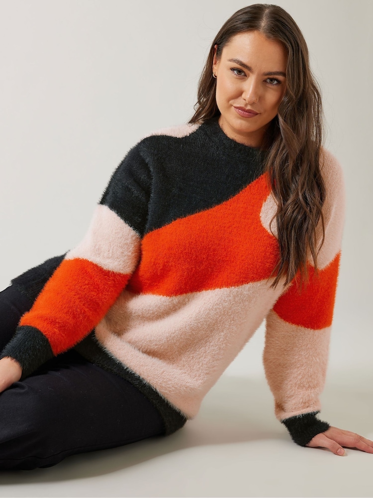 Evans Orange Cat Feather Colourblock Jumper - Image 1 of 6