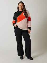 Evans Orange Cat Feather Colourblock Jumper - Image 2 of 6