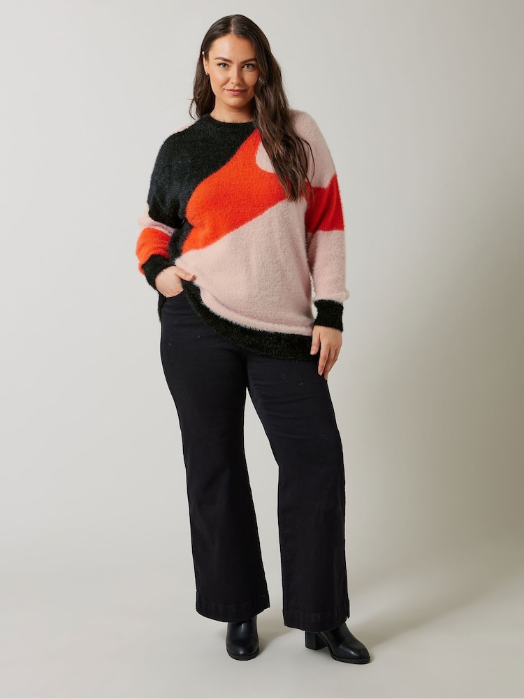 Evans Orange Cat Feather Colourblock Jumper - Image 2 of 6