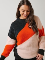 Evans Orange Cat Feather Colourblock Jumper - Image 4 of 6