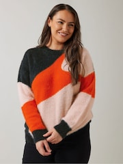 Evans Orange Cat Feather Colourblock Jumper - Image 5 of 6