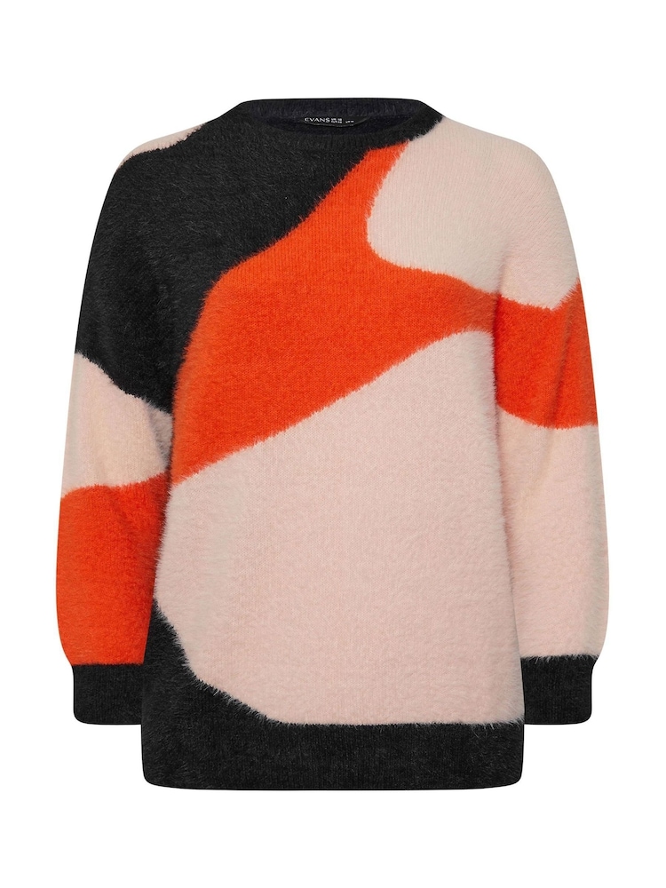 Evans Orange Cat Feather Colourblock Jumper - Image 6 of 6