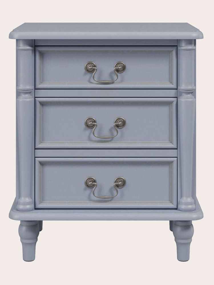 Laura Ashley Powder Blue Clifton 3 Drawer Bedside Table - Image 2 of 4