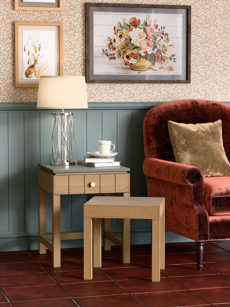 Laura Ashley Washed Oak Braystone 1 Drawer Nest Of Tables - Image 1 of 8