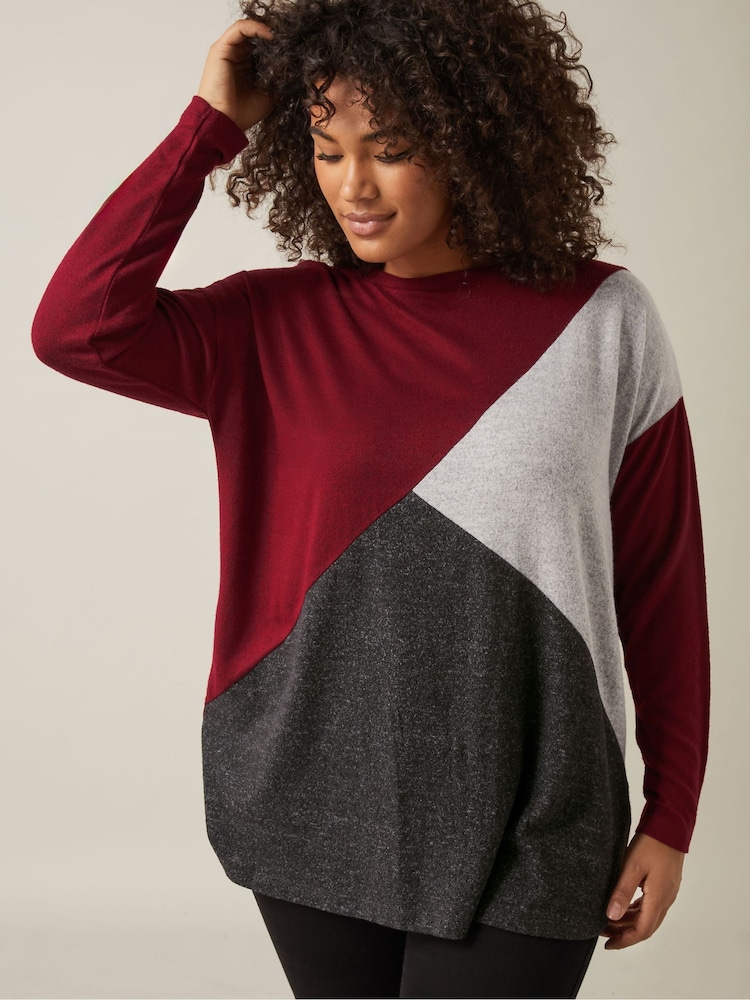 Evans Red Colour Block Jumper - Image 1 of 5