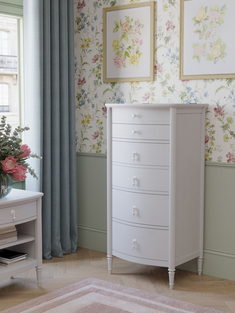Laura Ashley White Washed Oak Bramford Chest of 5 Drawer Tall Drawers - Image 1 of 6