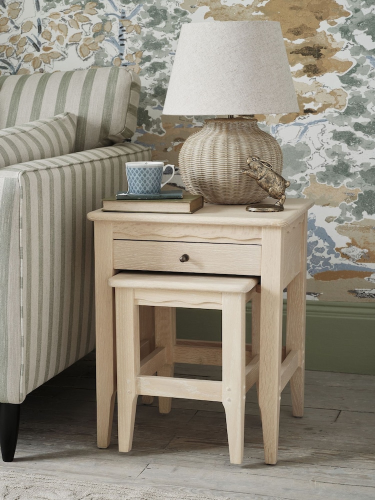 Laura Ashley Washed Oak Calford 1 Drawer Nest Of Tables - Image 1 of 5