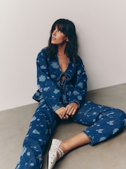 Bleu foncé imprimé floral - 100% Coton Coupe droite Jeans - Image 1 of 8