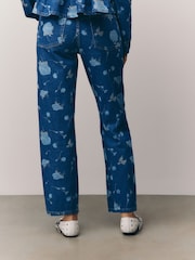 Bleu foncé imprimé floral - 100% Coton Coupe droite Jeans - Image 2 of 8