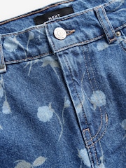 Bleu foncé imprimé floral - 100% Coton Coupe droite Jeans - Image 5 of 8