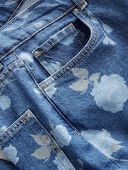 Bleu foncé imprimé floral - 100% Coton Coupe droite Jeans - Image 6 of 8