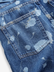 Bleu foncé imprimé floral - 100% Coton Coupe droite Jeans - Image 7 of 8
