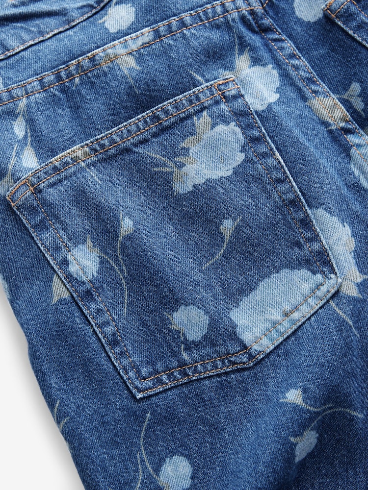 Bleu foncé imprimé floral - 100% Coton Coupe droite Jeans - Image 7 of 8