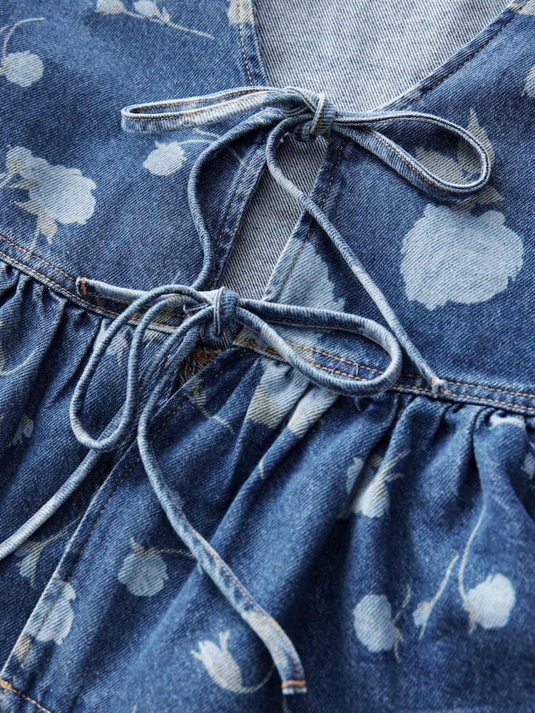 Bleu foncé imprimé floral - Chemises imprimées en Denim 100% coton - Image 6 of 7