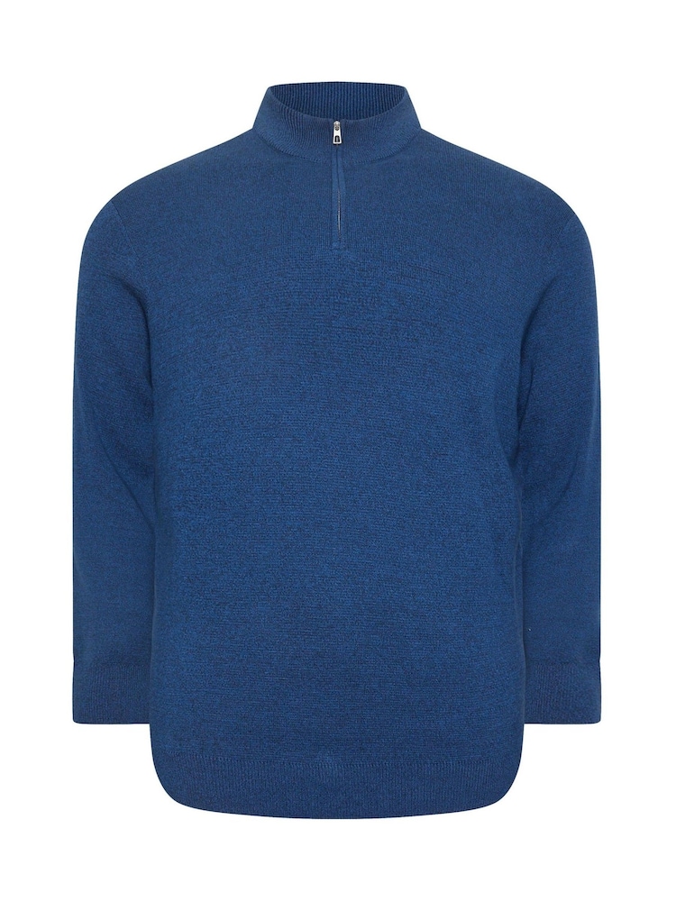 BadRhino Big & Tall Blue Badrhino Milano Quarter Zip 100% Cotton Jumper - Image 2 of 3