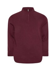 BadRhino Big & Tall Burgundy Red Milano Quarter Zip 100% Cotton Jumper - Image 2 of 3