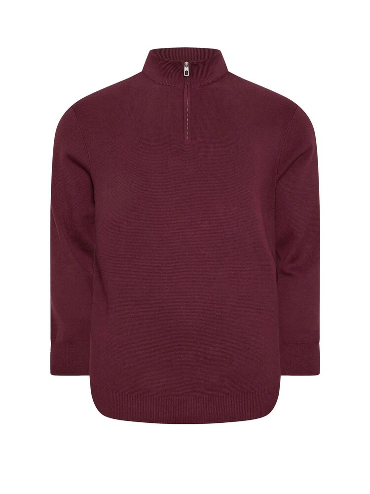 BadRhino Big & Tall Burgundy Red Milano Quarter Zip 100% Cotton Jumper - Image 2 of 3