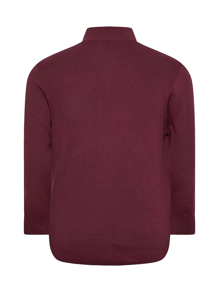 BadRhino Big & Tall Burgundy Red Milano Quarter Zip 100% Cotton Jumper - Image 3 of 3