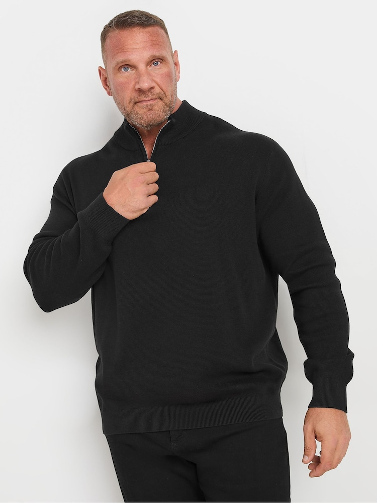 BadRhino Big & Tall Black Milano Quarter Zip 100% Cotton Jumper - Image 1 of 3