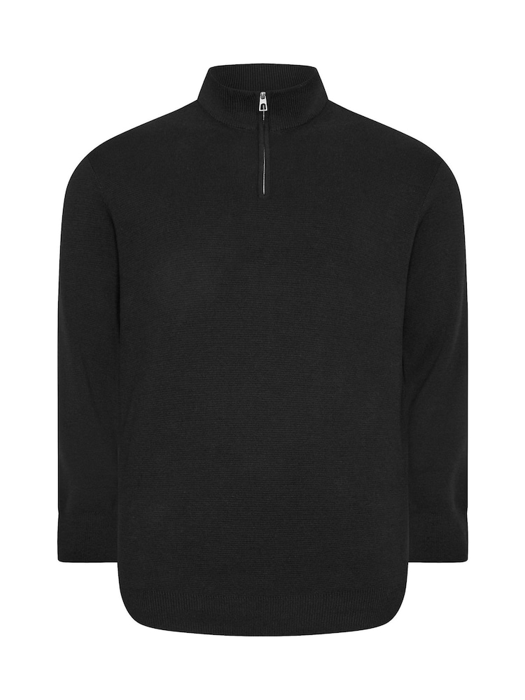 BadRhino Big & Tall Black Milano Quarter Zip 100% Cotton Jumper - Image 2 of 3