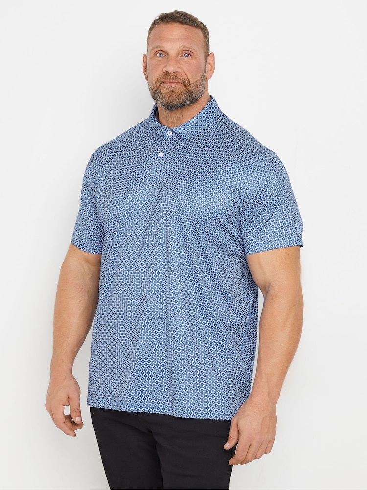 BadRhino Big & Tall Blue Golf Geometric Print Polo Shirt - Image 1 of 3