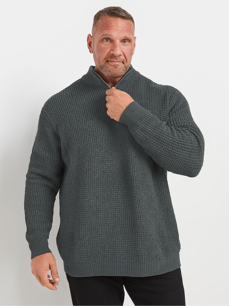 BadRhino Big & Tall Grey Chenile Quarter Zip Jumper - Image 1 of 3