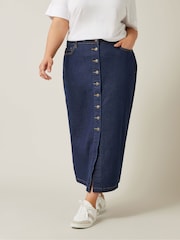 Blau - Evans Blue Button Through Skirt - Bild 1 von 4