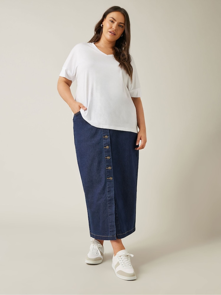 Blau - Evans Blue Button Through Skirt - Bild 2 von 4