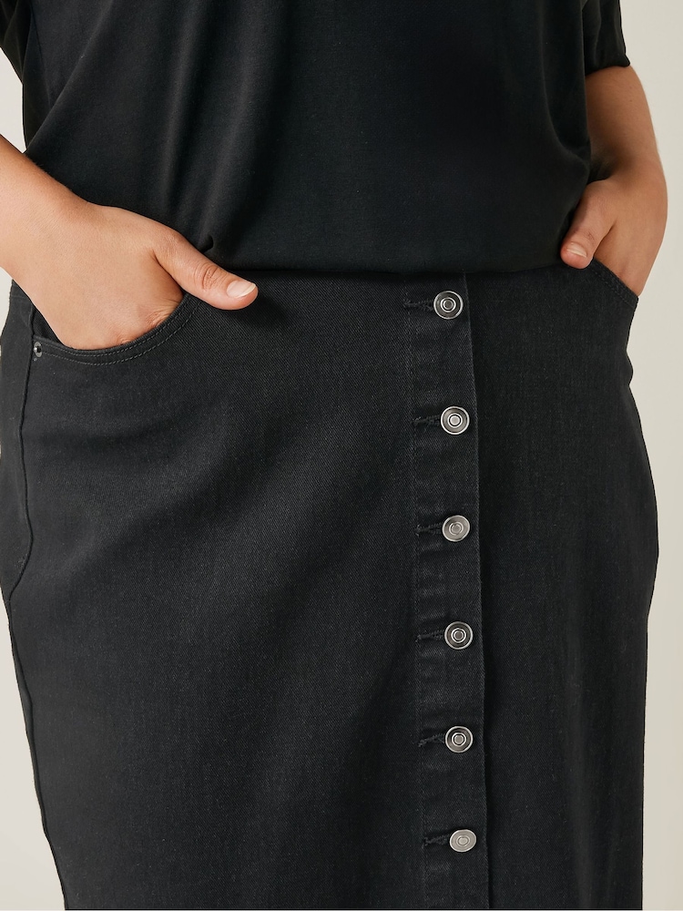 Schwarz - Evans Blue Button Through Skirt - Bild 4 von 4