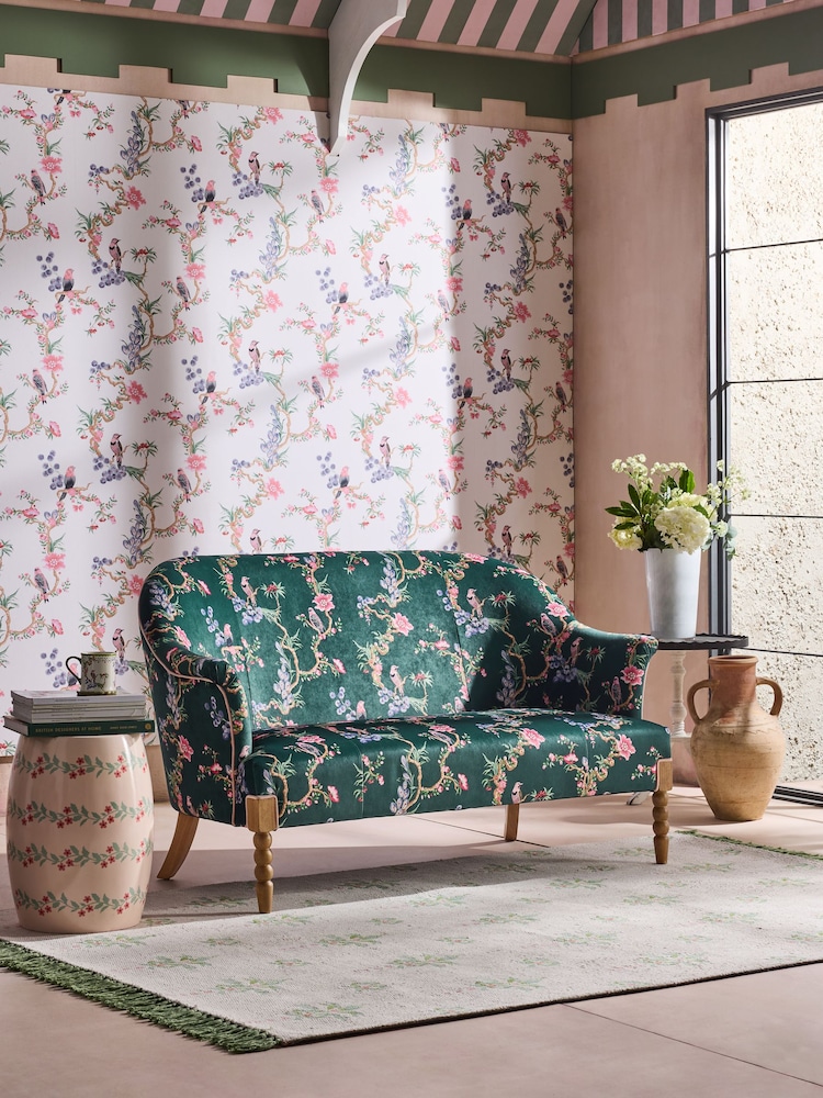Cath Kidston Birds and Berries Bottle Green Rodeo Small 2 Seater Sofa - Image 1 of 8