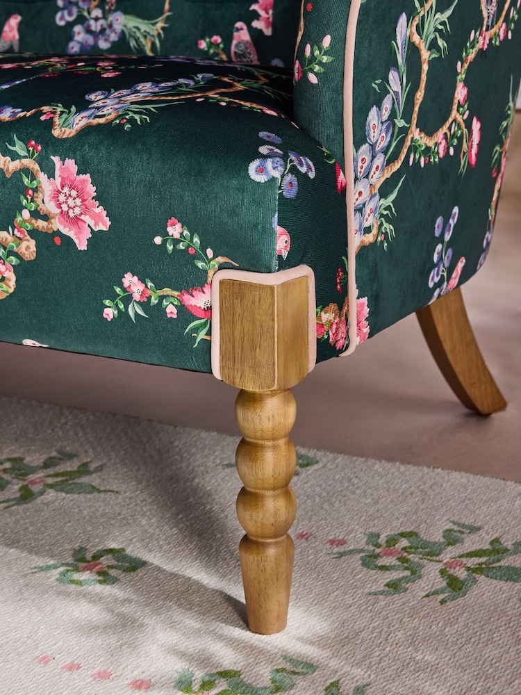 Cath Kidston Birds and Berries Bottle Green Rodeo Small 2 Seater Sofa - Image 2 of 8
