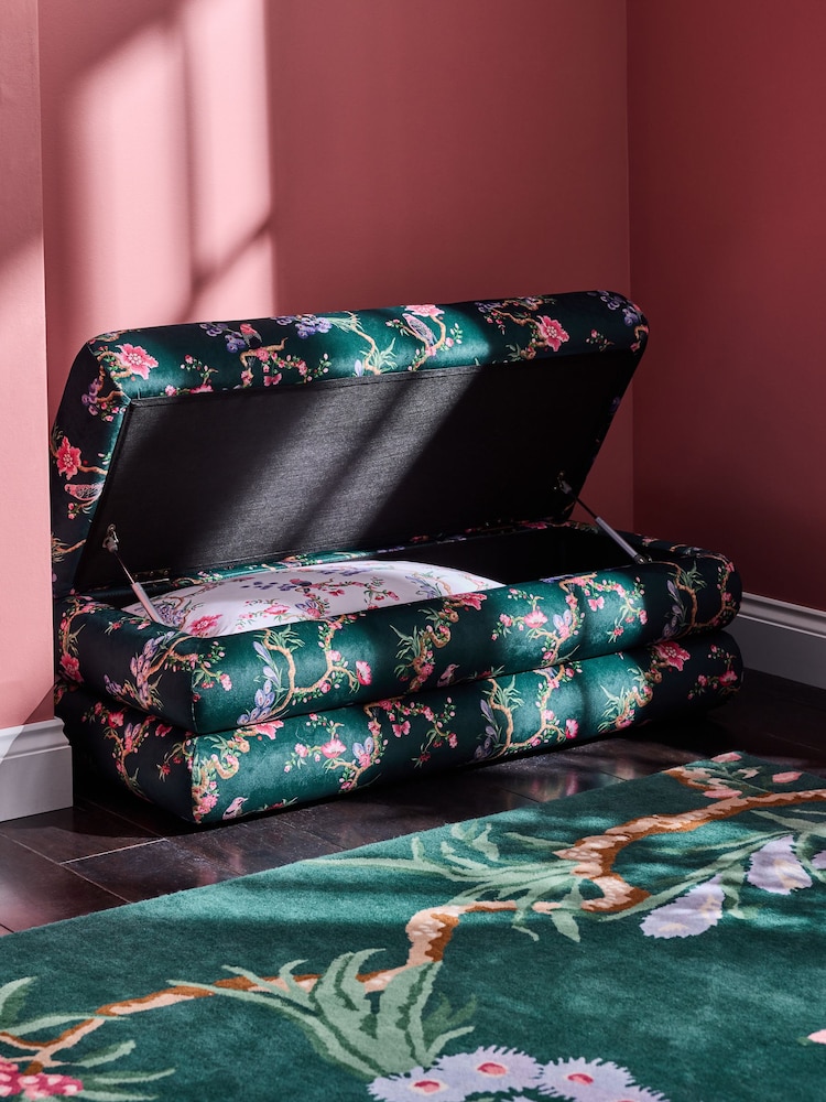 Cath Kidston Birds and Berries Bottle Green Mallow Storage Ottoman - Image 2 of 9