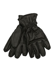 AllSaints Black Debossed Logo Leather Gloves - Image 1 of 4