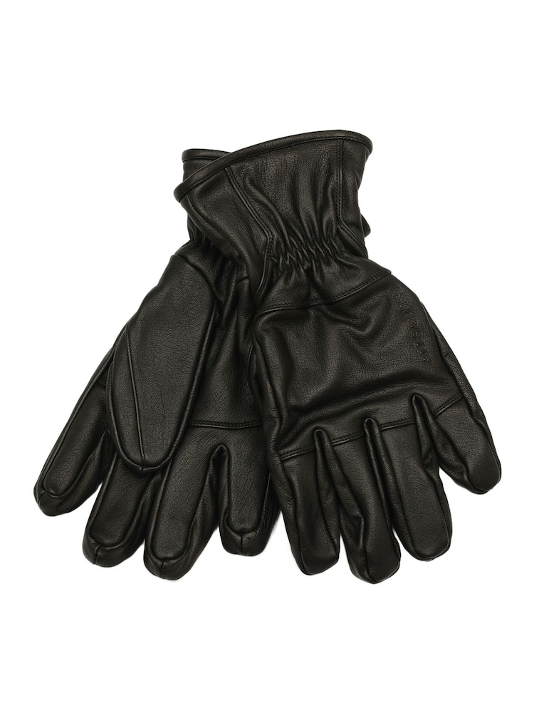 AllSaints Black Debossed Logo Leather Gloves - Image 1 of 4