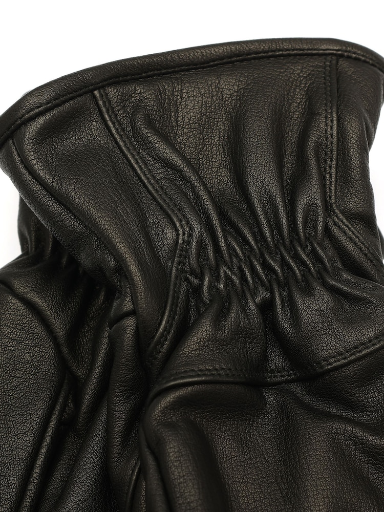 AllSaints Black Debossed Logo Leather Gloves - Image 4 of 4