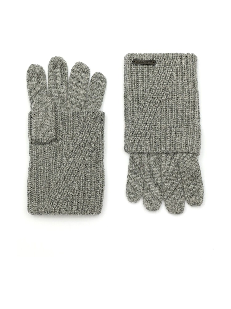 AllSaints Grey Traveling Rib Foldover Gloves - Image 2 of 4 AllSaints Grey Traveling Rib Foldover Gloves - Image 2 of 4