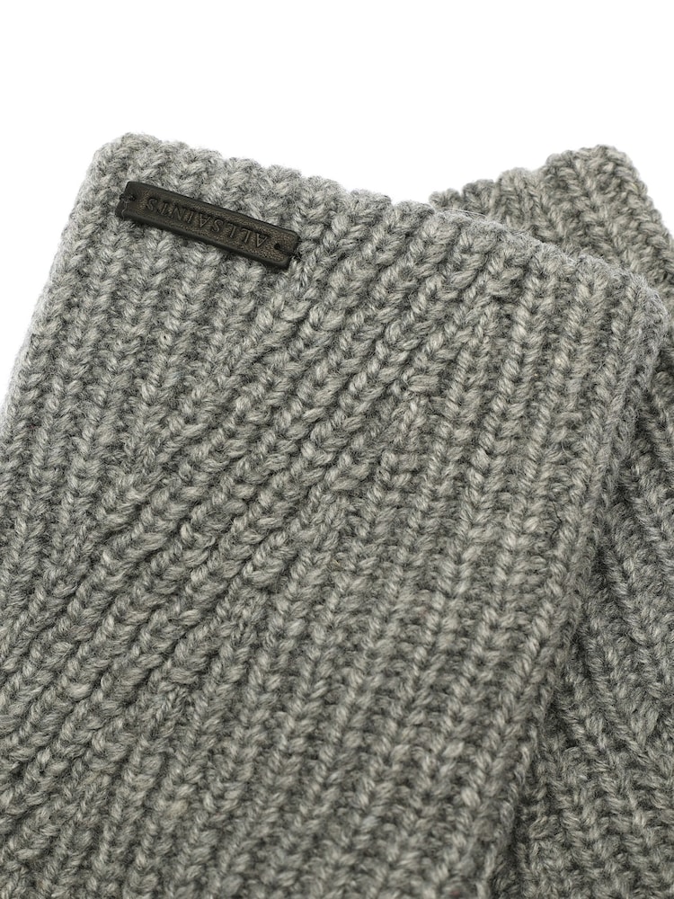 AllSaints Grey Traveling Rib Foldover Gloves - Image 4 of 4 AllSaints Grey Traveling Rib Foldover Gloves - Image 4 of 4