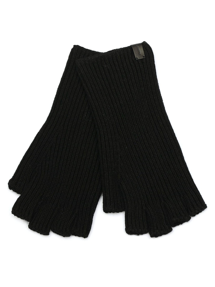 AllSaints Black Ribbed Fingerless Gloves - Image 1 of 4