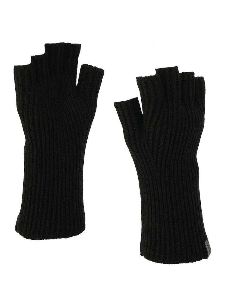 AllSaints Black Ribbed Fingerless Gloves - Image 2 of 4