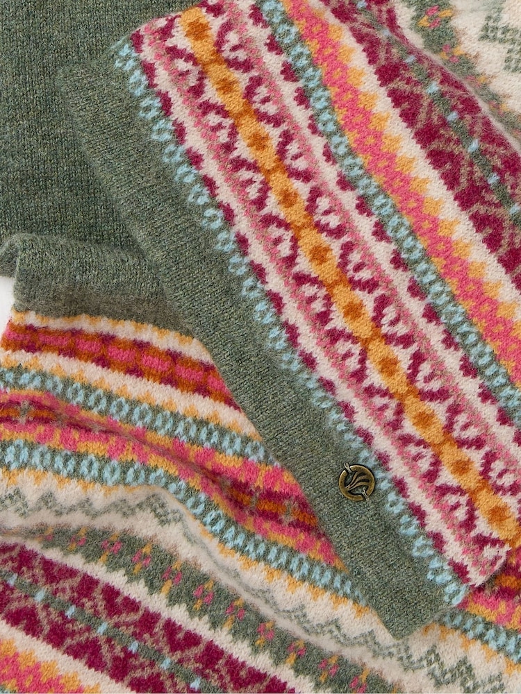 FatFace Green Lambswool Fairisle Scarf - Image 3 of 3 FatFace Green Lambswool Fairisle Scarf - Image 3 of 3